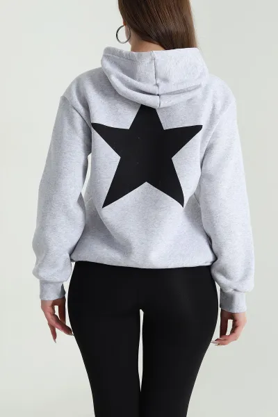 Gri Şardonlu Kapüşonlu Kadın Sweat 489385