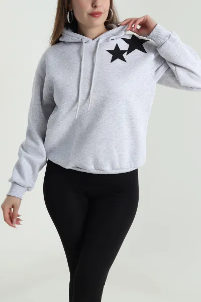 Gri Şardonlu Kapüşonlu Kadın Sweat 489385