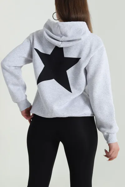 Gri Şardonlu Kapüşonlu Kadın Sweat 489385