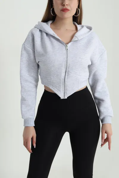 Gri Şardonlu Korse Dikişli Kadın Sweat 489466