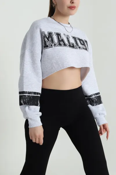 Gri Şardonlu Lazer Kesim Crop Sweat 489149