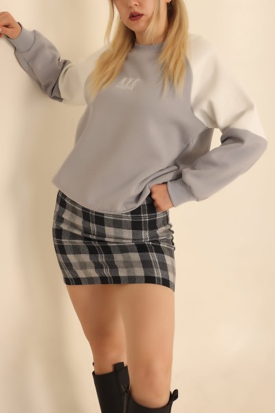 Gri Şardonlu Nakışlı Bayan Sweat 216632