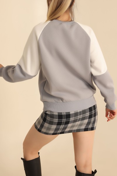 Gri Şardonlu Nakışlı Bayan Sweat 216632