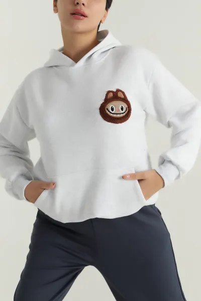 Gri Şardonlu Nakışlı Üç İp Kadın Sweat 394811