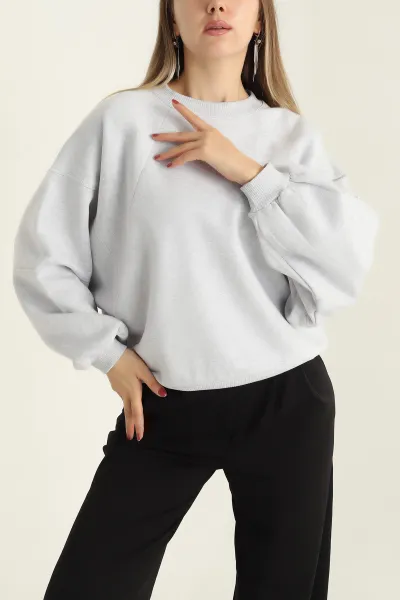 Gri Şardonlu Reglan Kol Bayan Sweat 300675