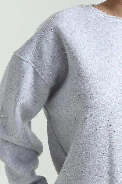 Gri Şardonlu Simli Üç İp Kadın Sweat 493596