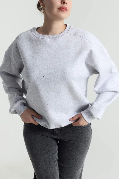 Gri Şardonlu Simli Üç İp Kadın Sweat 493596