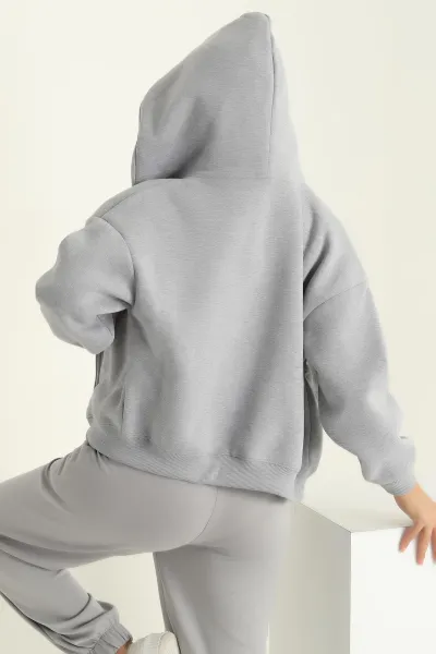 Gri Şardonlu Üç İp Bayan Sweat 292550