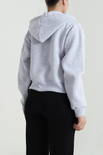 Gri Şardonlu Üç İp Fermuarlı Kadın Sweat 483330
