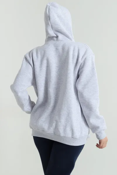 Gri Şardonlu Üç İp Fermuarlı Kadın Sweat 483334