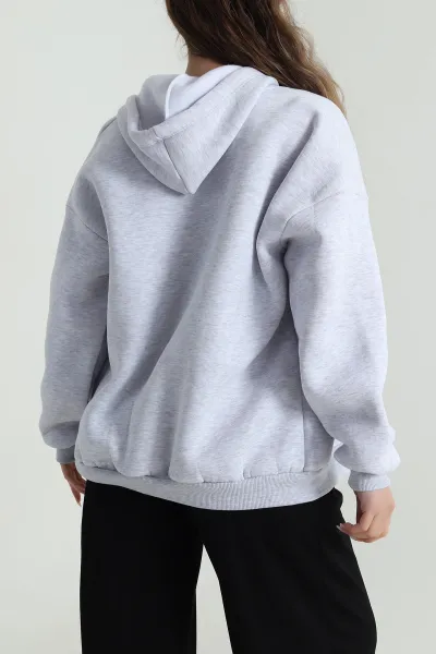 Gri Şardonlu Üç İp Fermuarlı Kadın Sweat 486068
