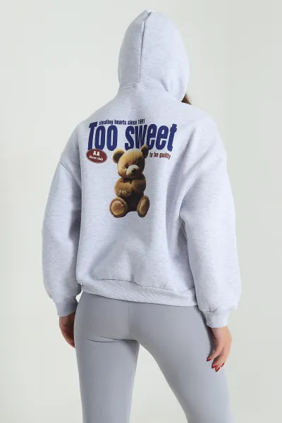 Gri Şardonlu Üç İp Kadın Fermuarsız Sweat 490010
