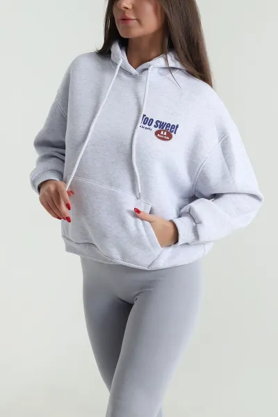 Gri Şardonlu Üç İp Kadın Fermuarsız Sweat 490010