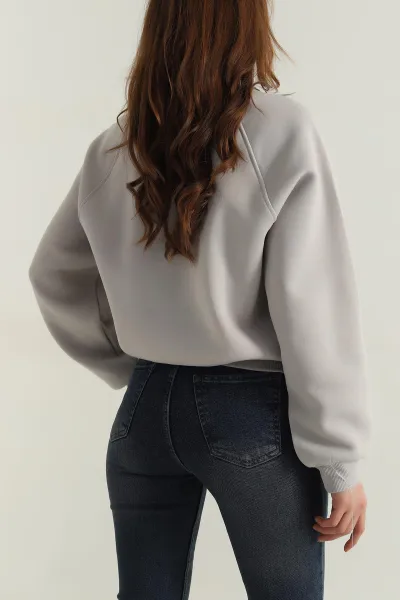 Gri Şardonlu Üç İp Kadın Sweat 412789