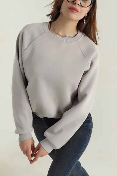 Gri Şardonlu Üç İp Kadın Sweat 412789