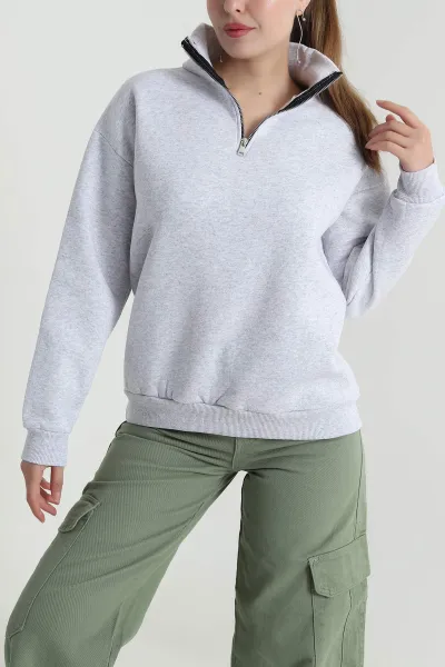 Gri Şardonlu Üç İp Kadın Sweat 484595