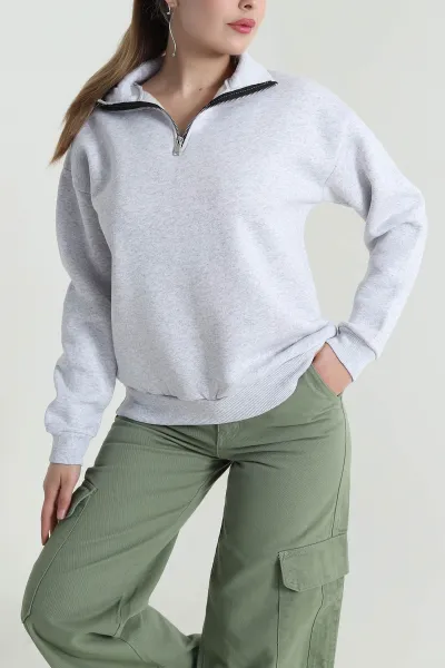 Gri Şardonlu Üç İp Kadın Sweat 484595