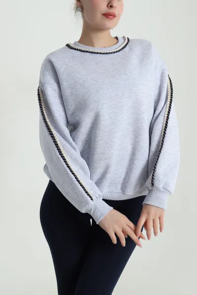 Gri Şardonlu Üç İp Kadın Sweat 492097