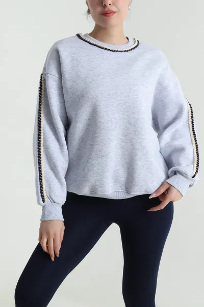 Gri Şardonlu Üç İp Kadın Sweat 492097