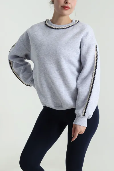 Gri Şardonlu Üç İp Kadın Sweat 492097