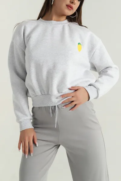 Gri Şardonlu Üç İplik Kadın Sweat 387828