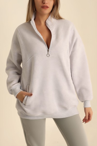 Gri Şardonlu Yarım Fermuarlı Sweat 222626