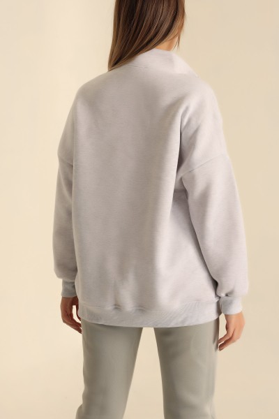 Gri Şardonlu Yarım Fermuarlı Sweat 222626