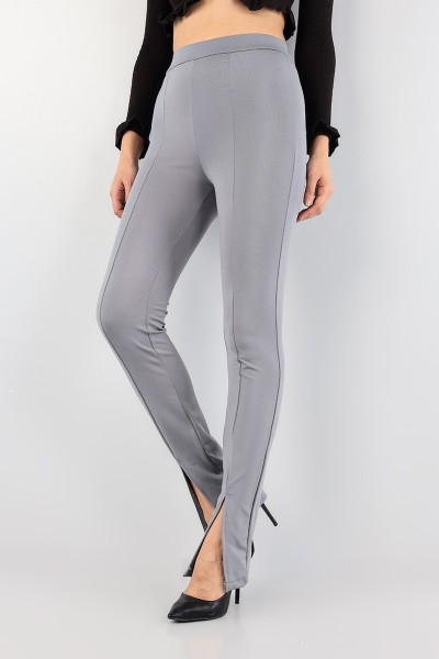 Gri Yırtmaçlı Paça Tayt Pantolon 89106