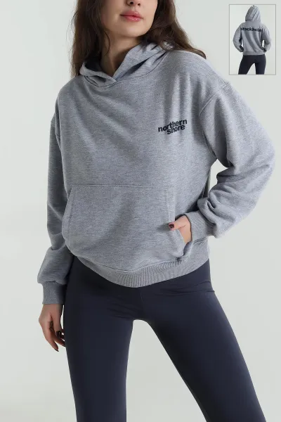 Gri Şardonsuz Üç İp Kadın Fermuarsız Sweat 498038
