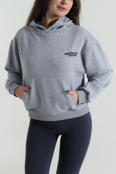 Gri Şardonsuz Üç İp Kadın Fermuarsız Sweat 498038