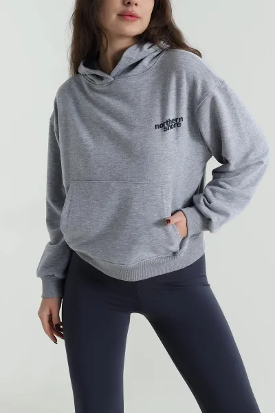 Gri Şardonsuz Üç İp Kadın Fermuarsız Sweat 498038
