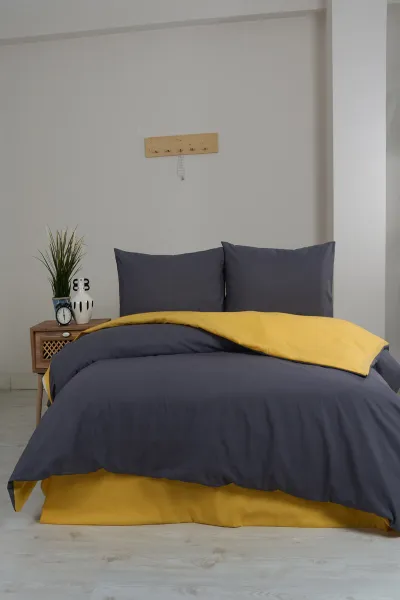 Gri-Sarı 200x220 Cm Bella Home Battal Boy New Box Nevresim Takımı 446749
