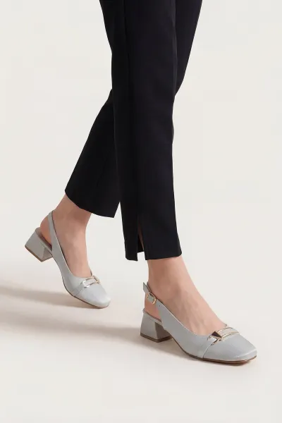 Gri Saten Toka Detaylı Kadın Topuklı Ayakkabı 440726
