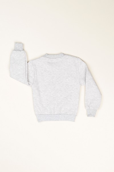 Gri Sim Baskılı İçi Şardonlu Kız Çocuk Sweat 77537