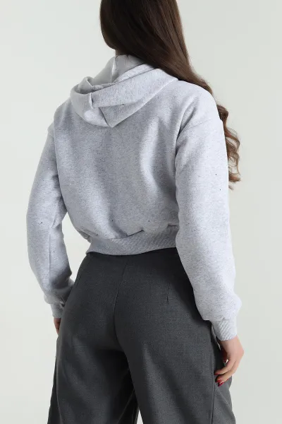 Gri Simli Kadın Fermuarlı Sweat 495074