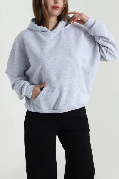 Gri Sırtı Dantelli Şardonsuz Üç İp Kadın Sweat 494399