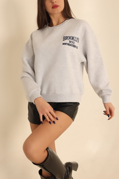 Gri Sırtı Fermuarlı Şardonlu Sweat 216649