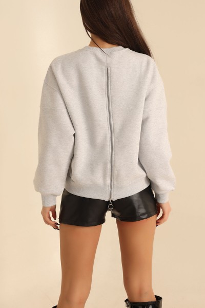 Gri Sırtı Fermuarlı Şardonlu Sweat 216649