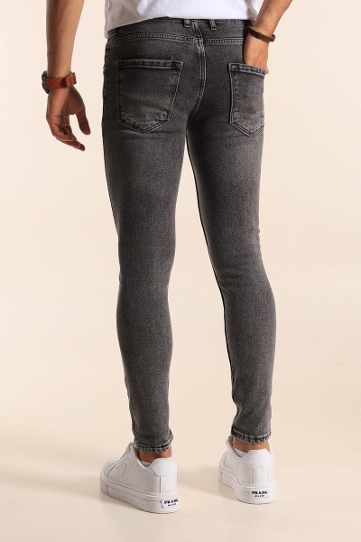 Gri Skinny Fit Likralı Taşlama Detaylı Erkek Kot Pantolon 194711