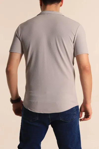 Gri Slim Fit Apaş Yaka Erkek Krep Gömlek 260930