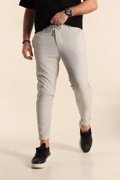 Gri Slim Fit Likralı Paraşüt Kumaş Duble Paça Erkek Jogger Pantolon 247818