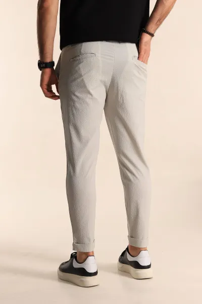 Gri Slim Fit Likralı Paraşüt Kumaş Duble Paça Erkek Jogger Pantolon 247818