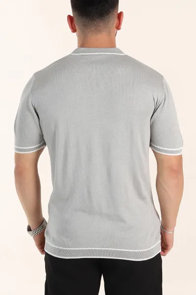 Gri Slim Fit Patlı Polo Yaka Erkek Triko Tişört 358353