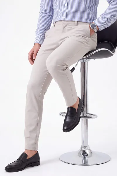 Gri Slim Fit Petek Armürlü Erkek Pantolon 472207