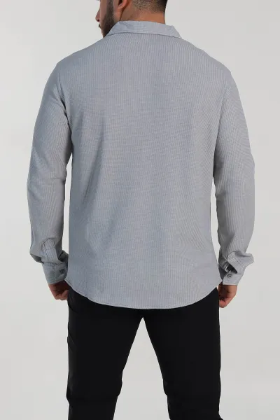 Gri Slim Fit Petek Dokulu Uzun Kollu Erkek Gömlek 325216