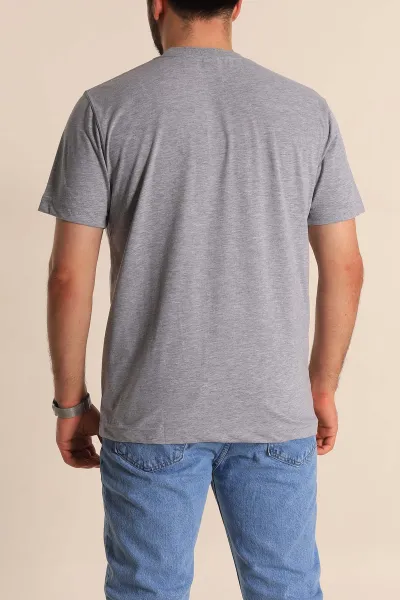 Gri Slim Fit Suprem Kumaş Kelebek Nakışlı Erkek Tişört 275979