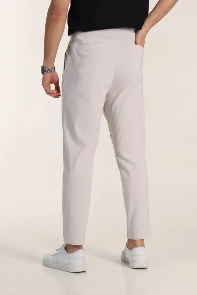 Gri Slim Fit Yüksel Bel Çift Kemer Detaylı Erkek Kumaş Pantolon 340851