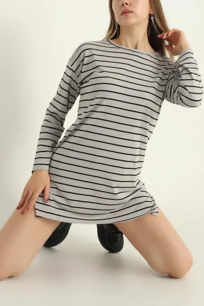 Gri Süprem Çizgili Tunik 298559