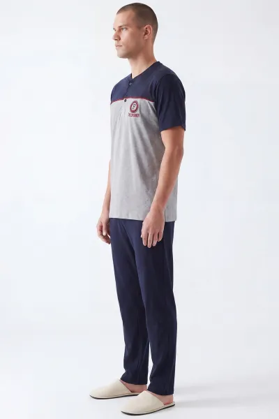 Gri Süprem Kumaş Düğmeli Erkek Pijama Takımı 455807