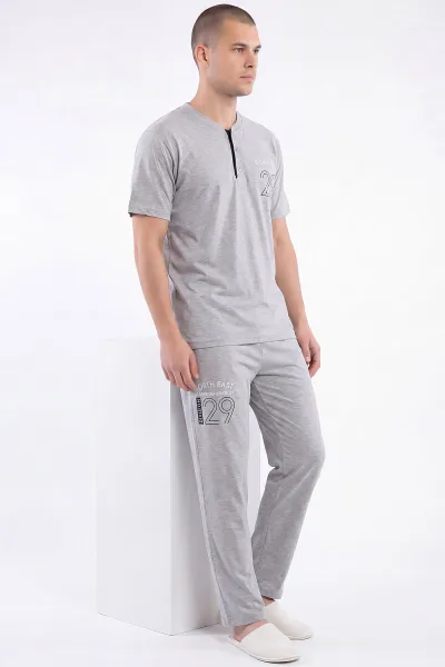 Gri Süprem Kumaş Düğmeli Erkek Pijama Takımı 469740